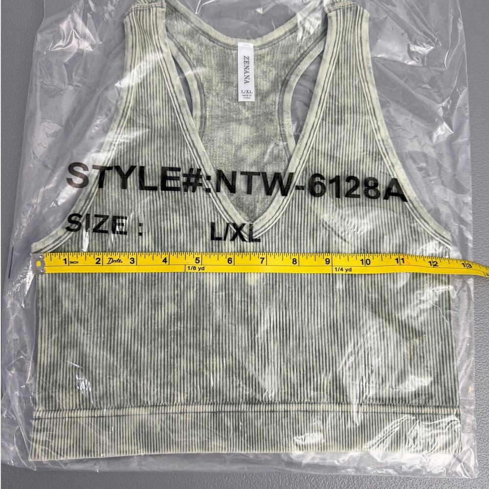 Zenana Mineral Wash Ribbed Racerback Tank L XL Sage Green NIB - Picture 2 of 6